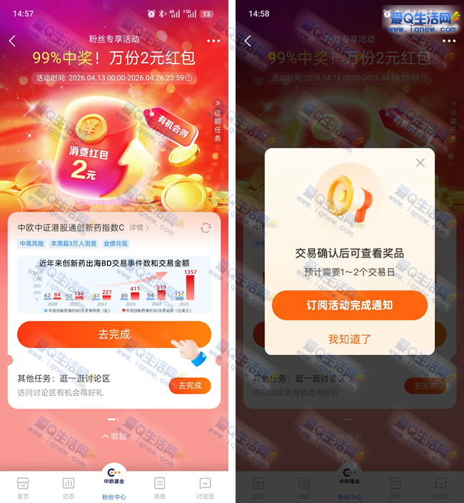 支付宝中欧基金 完成任务2元消费红包 - 线报酷 支付宝中欧基金 完成任务2元消费红包 - 线报酷